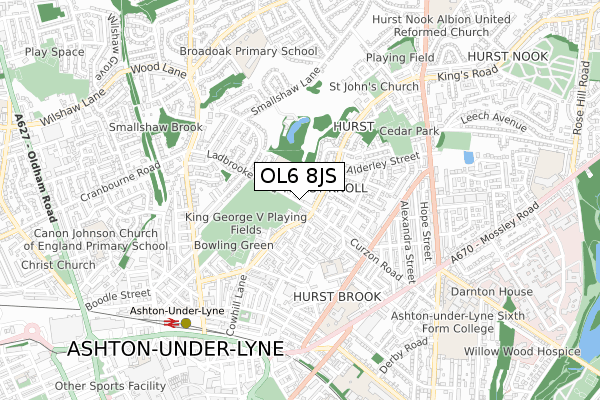 OL6 8JS map - small scale - OS Open Zoomstack (Ordnance Survey)