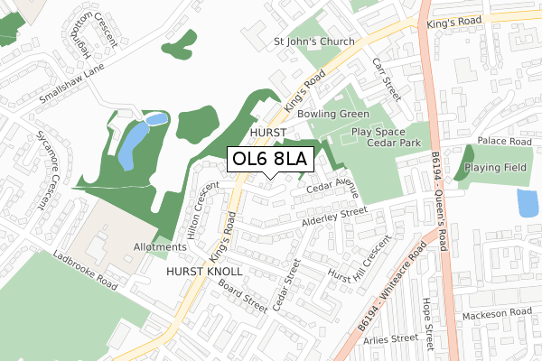 OL6 8LA map - large scale - OS Open Zoomstack (Ordnance Survey)