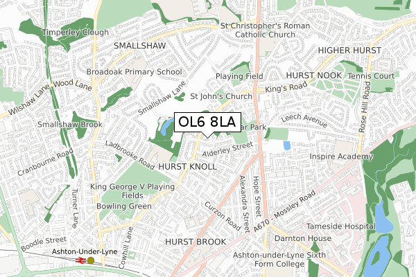 OL6 8LA map - small scale - OS Open Zoomstack (Ordnance Survey)