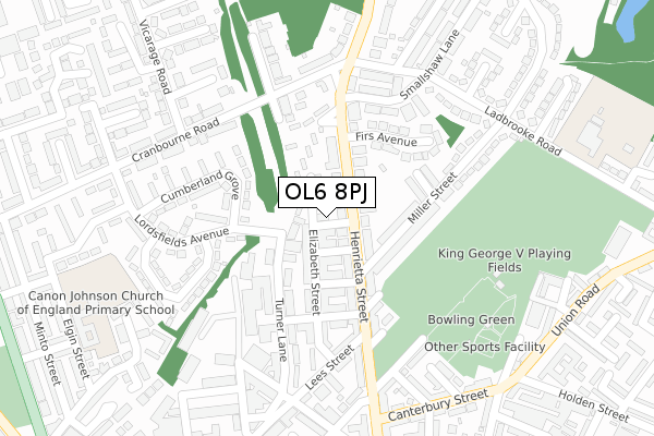 OL6 8PJ map - large scale - OS Open Zoomstack (Ordnance Survey)