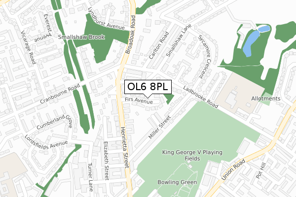 OL6 8PL map - large scale - OS Open Zoomstack (Ordnance Survey)