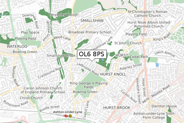 OL6 8PS map - small scale - OS Open Zoomstack (Ordnance Survey)