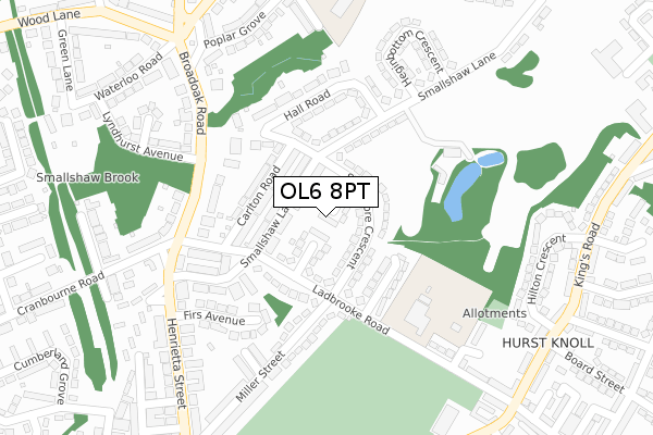 OL6 8PT map - large scale - OS Open Zoomstack (Ordnance Survey)