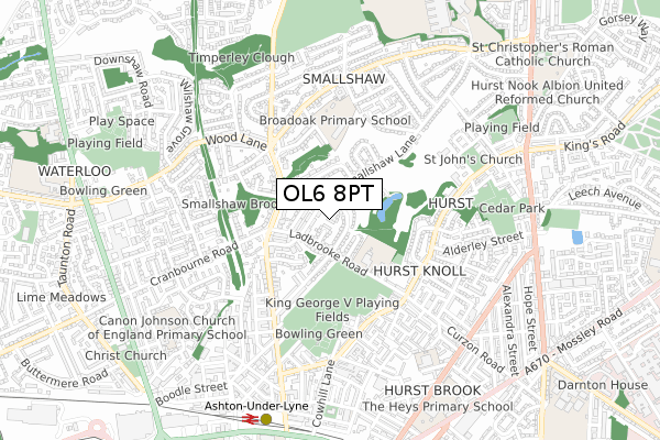 OL6 8PT map - small scale - OS Open Zoomstack (Ordnance Survey)