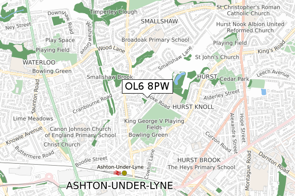 OL6 8PW map - small scale - OS Open Zoomstack (Ordnance Survey)