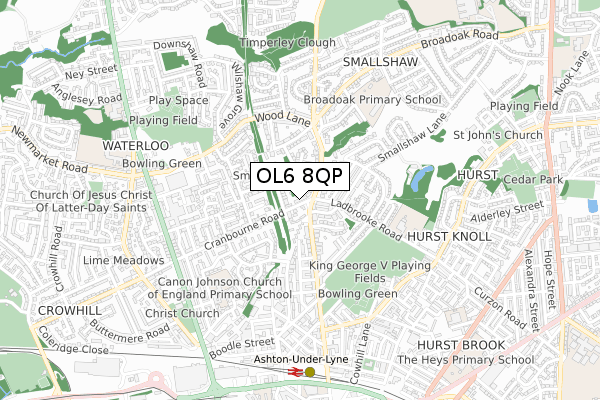 OL6 8QP map - small scale - OS Open Zoomstack (Ordnance Survey)