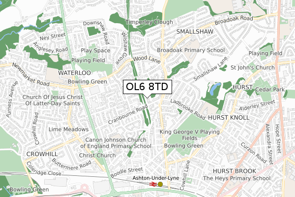 OL6 8TD map - small scale - OS Open Zoomstack (Ordnance Survey)