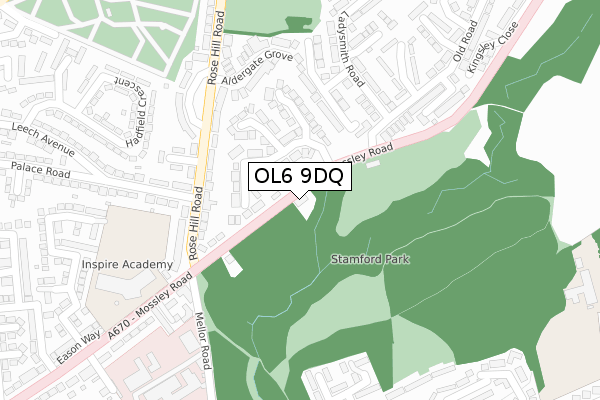 OL6 9DQ map - large scale - OS Open Zoomstack (Ordnance Survey)