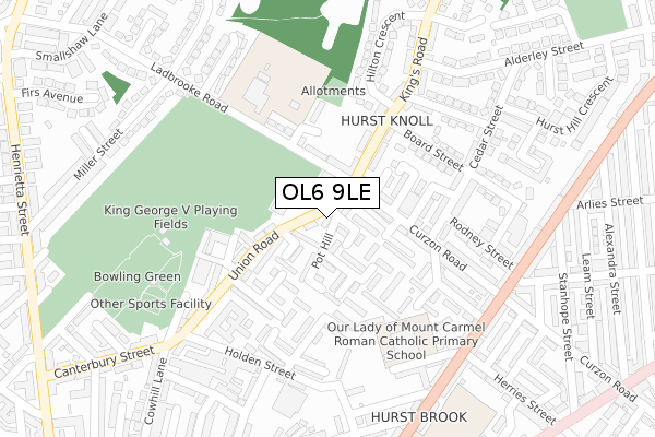 OL6 9LE map - large scale - OS Open Zoomstack (Ordnance Survey)