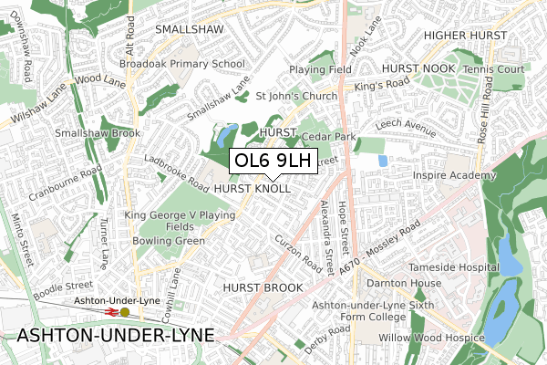 OL6 9LH map - small scale - OS Open Zoomstack (Ordnance Survey)