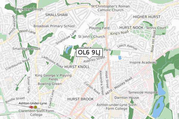 OL6 9LJ map - small scale - OS Open Zoomstack (Ordnance Survey)