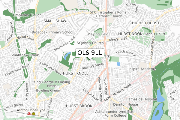 OL6 9LL map - small scale - OS Open Zoomstack (Ordnance Survey)