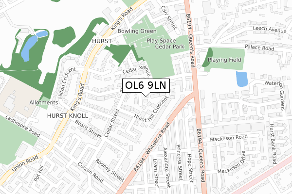 OL6 9LN map - large scale - OS Open Zoomstack (Ordnance Survey)