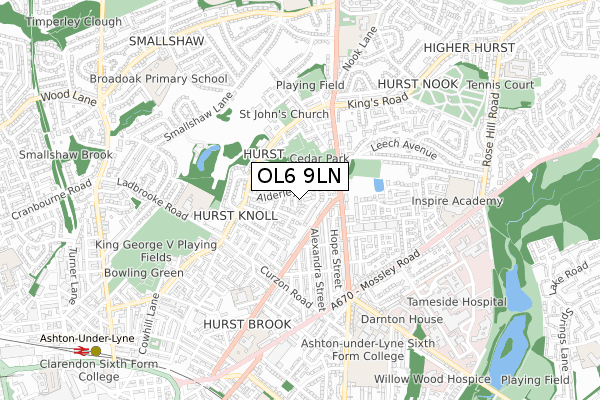 OL6 9LN map - small scale - OS Open Zoomstack (Ordnance Survey)