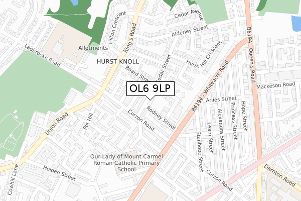 OL6 9LP map - large scale - OS Open Zoomstack (Ordnance Survey)