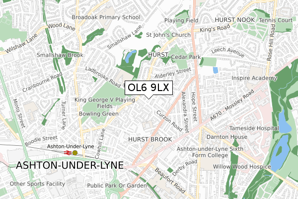 OL6 9LX map - small scale - OS Open Zoomstack (Ordnance Survey)