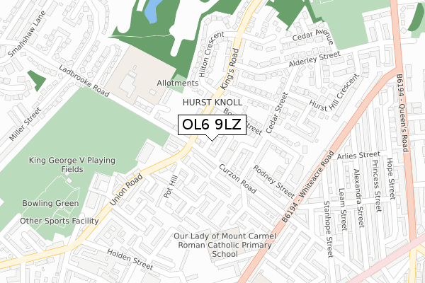 OL6 9LZ map - large scale - OS Open Zoomstack (Ordnance Survey)