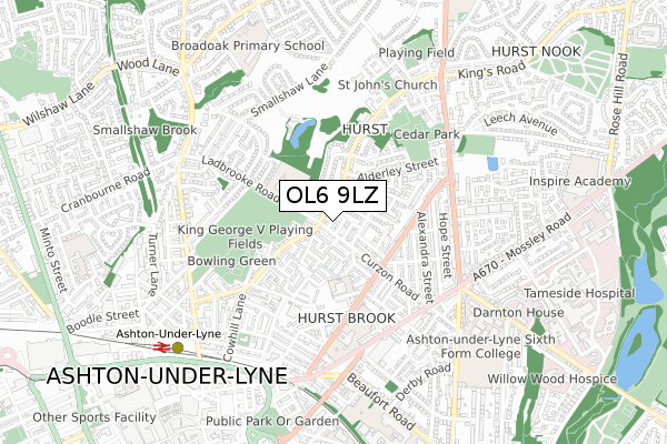 OL6 9LZ map - small scale - OS Open Zoomstack (Ordnance Survey)