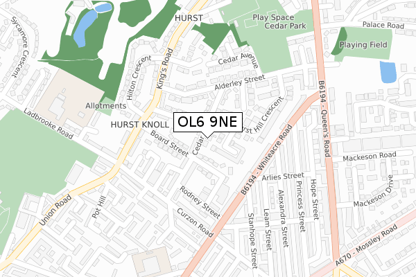 OL6 9NE map - large scale - OS Open Zoomstack (Ordnance Survey)