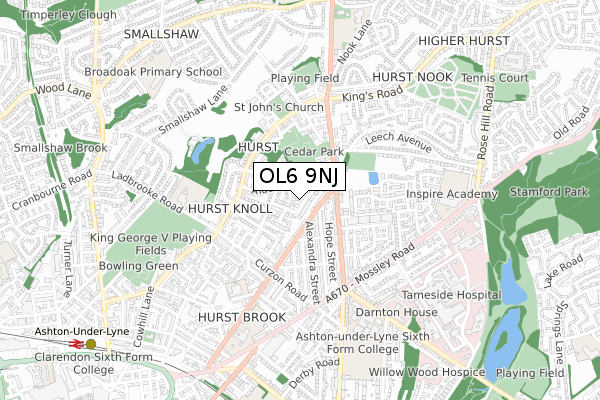 OL6 9NJ map - small scale - OS Open Zoomstack (Ordnance Survey)