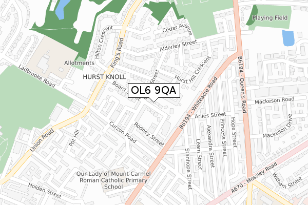 OL6 9QA map - large scale - OS Open Zoomstack (Ordnance Survey)