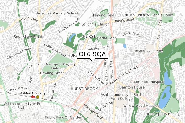 OL6 9QA map - small scale - OS Open Zoomstack (Ordnance Survey)