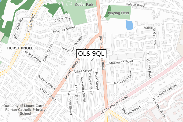 OL6 9QL map - large scale - OS Open Zoomstack (Ordnance Survey)