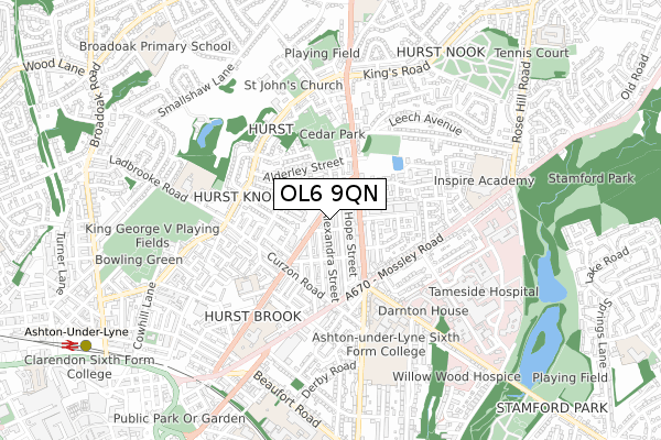 OL6 9QN map - small scale - OS Open Zoomstack (Ordnance Survey)