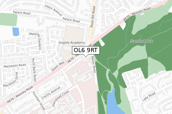OL6 9RT map - large scale - OS Open Zoomstack (Ordnance Survey)