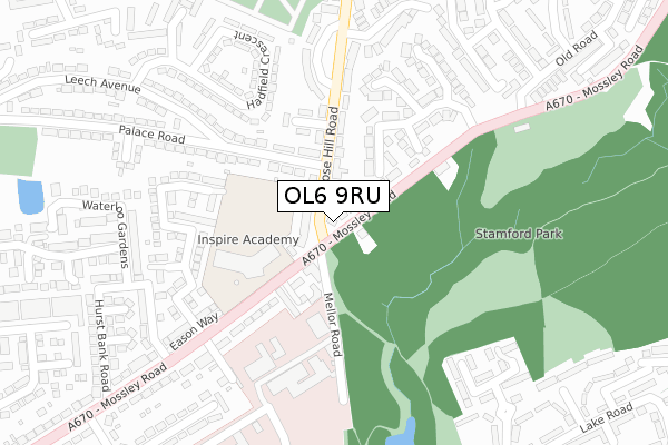 OL6 9RU map - large scale - OS Open Zoomstack (Ordnance Survey)