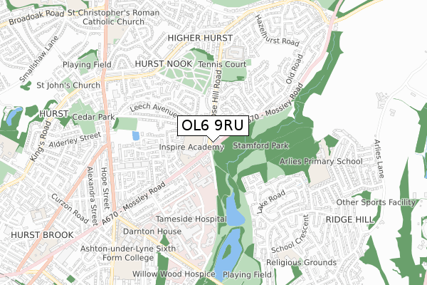 OL6 9RU map - small scale - OS Open Zoomstack (Ordnance Survey)