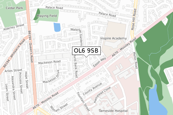 OL6 9SB map - large scale - OS Open Zoomstack (Ordnance Survey)