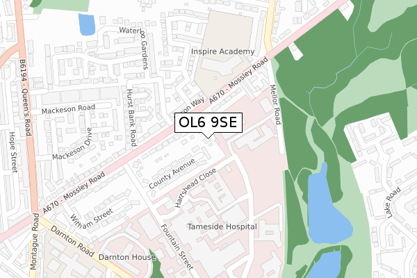 OL6 9SE map - large scale - OS Open Zoomstack (Ordnance Survey)