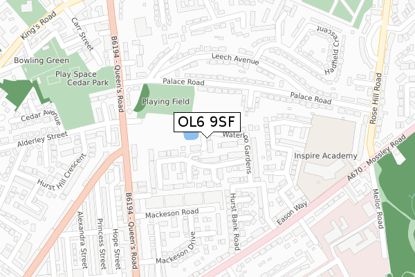 OL6 9SF map - large scale - OS Open Zoomstack (Ordnance Survey)