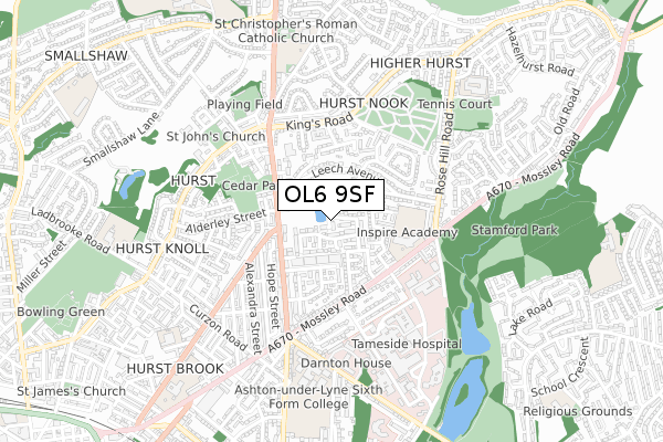 OL6 9SF map - small scale - OS Open Zoomstack (Ordnance Survey)