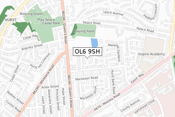 OL6 9SH map - large scale - OS Open Zoomstack (Ordnance Survey)