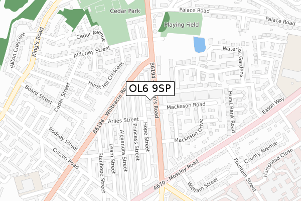 OL6 9SP map - large scale - OS Open Zoomstack (Ordnance Survey)