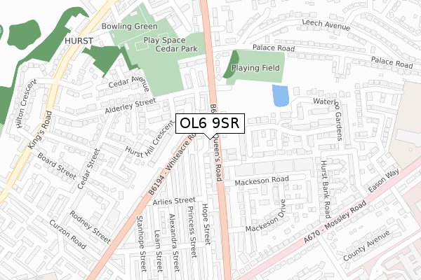OL6 9SR map - large scale - OS Open Zoomstack (Ordnance Survey)