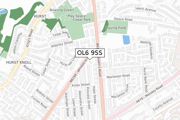 OL6 9SS map - large scale - OS Open Zoomstack (Ordnance Survey)