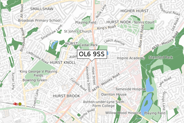 OL6 9SS map - small scale - OS Open Zoomstack (Ordnance Survey)