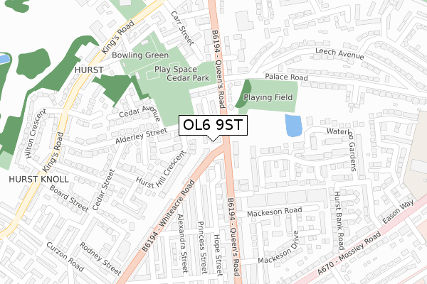 OL6 9ST map - large scale - OS Open Zoomstack (Ordnance Survey)