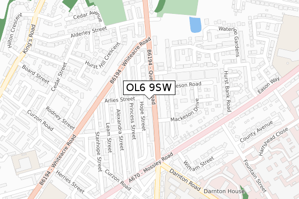 OL6 9SW map - large scale - OS Open Zoomstack (Ordnance Survey)