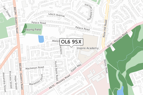 OL6 9SX map - large scale - OS Open Zoomstack (Ordnance Survey)