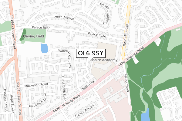 OL6 9SY map - large scale - OS Open Zoomstack (Ordnance Survey)