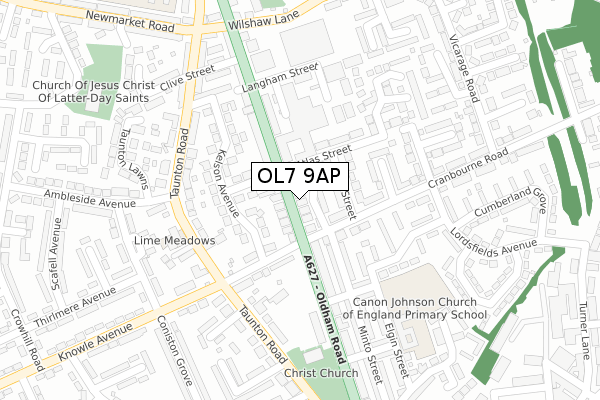 OL7 9AP map - large scale - OS Open Zoomstack (Ordnance Survey)