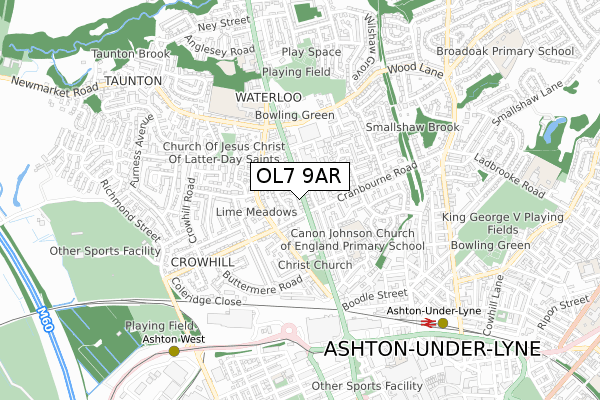 OL7 9AR map - small scale - OS Open Zoomstack (Ordnance Survey) OL7 9AR map - small scale - OS Open Zoomstack (Ordnance Survey)