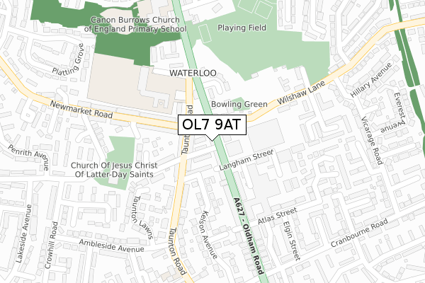 OL7 9AT map - large scale - OS Open Zoomstack (Ordnance Survey)