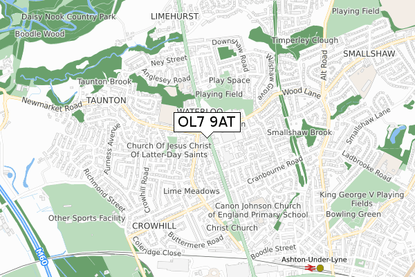 OL7 9AT map - small scale - OS Open Zoomstack (Ordnance Survey)