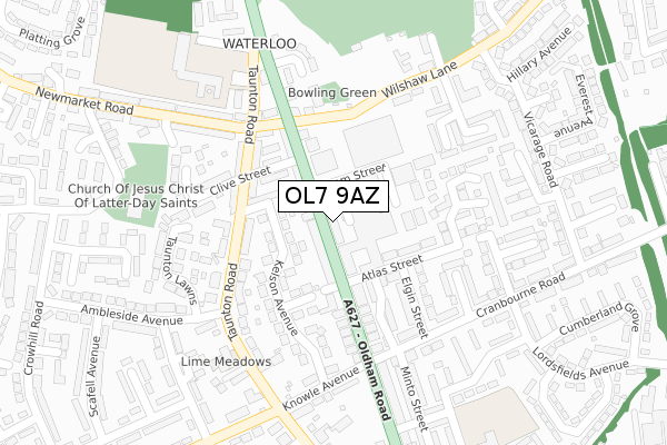 OL7 9AZ map - large scale - OS Open Zoomstack (Ordnance Survey)
