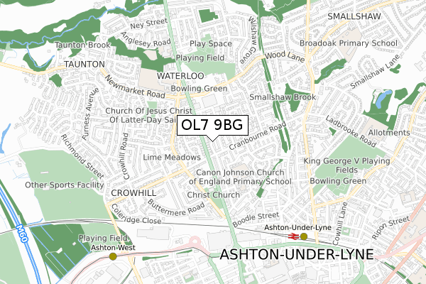 OL7 9BG map - small scale - OS Open Zoomstack (Ordnance Survey) OL7 9BG map - small scale - OS Open Zoomstack (Ordnance Survey)